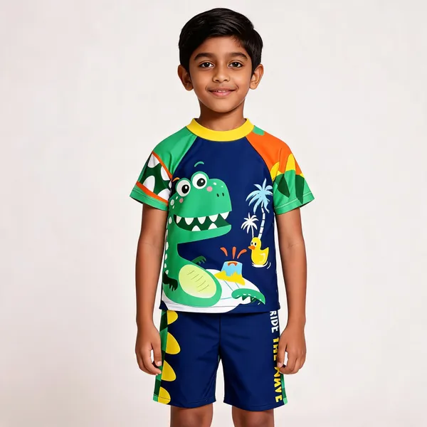 Multicolor_Dinosaur_Print_Swimwear_Set_For_Boys