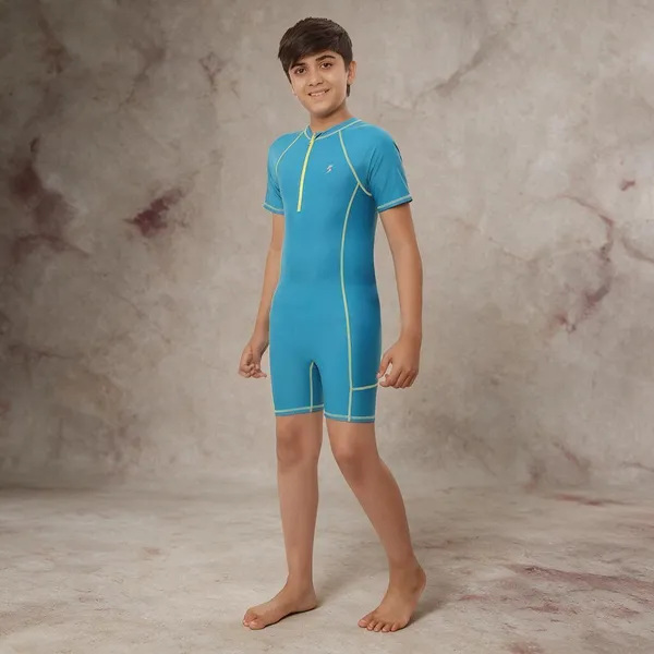 Blue_Short_Sleeve_One_Piece_Swimsuit_For_Girls