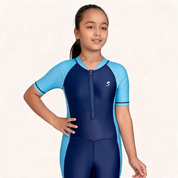 Navy_Blue_Short_Sleeve_Full-Length_Swimsuit_For_Girls