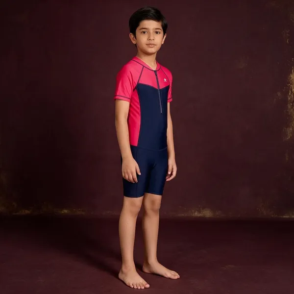 Pink_Navy_Short_Sleeve_One-Piece_Swimsuit_For_Boys
