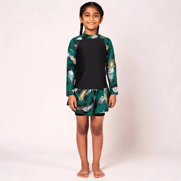 Black_Printed_Long_Sleeve_Swimwear_Set_For_Women