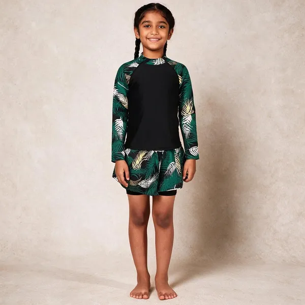 Black_Printed_Long_Sleeve_Swimwear_Set_For_Women
