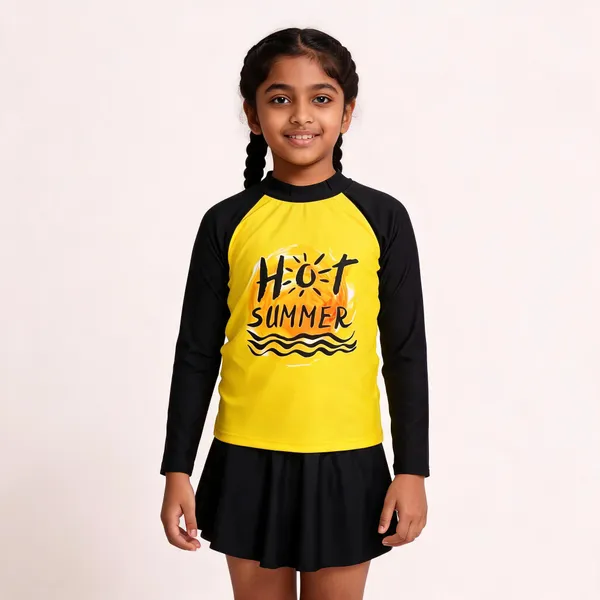 Yellow_And_Black_Long_Sleeve_Swim_Set_For_Girls