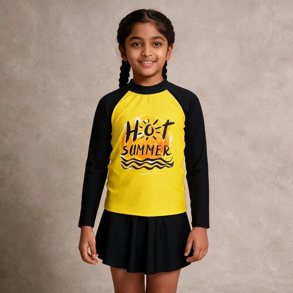 Yellow_And_Black_Long_Sleeve_Swim_Set_For_Girls
