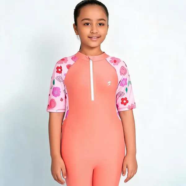 Coral_Short_Sleeve_One_Piece_Swimsuit_For_Girls