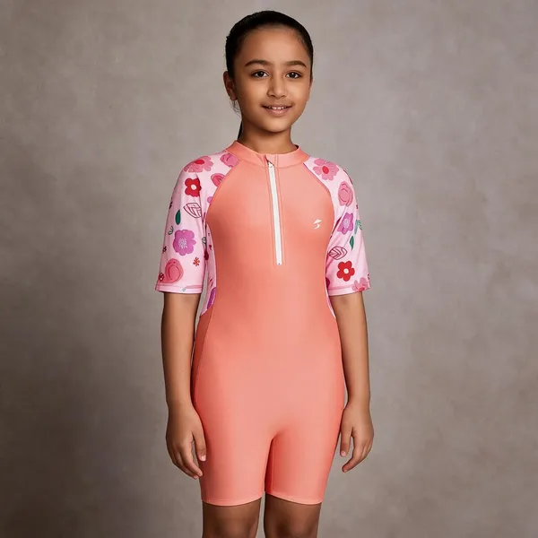 Coral_Short_Sleeve_One_Piece_Swimsuit_For_Girls