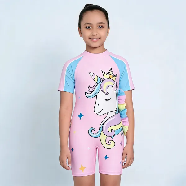 Pink_Unicorn_Printed_Short_Sleeve_Romper_For_Girls