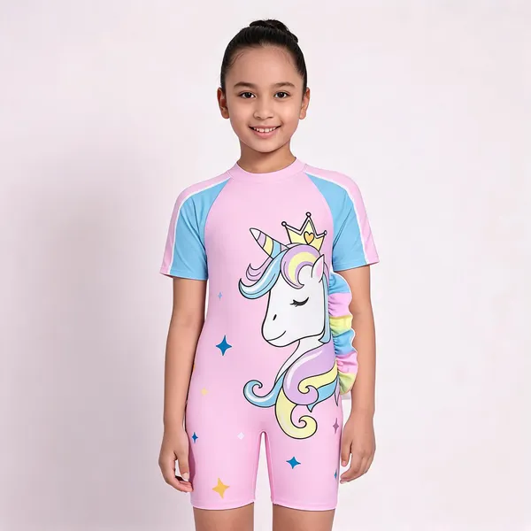 Pink_Unicorn_Printed_Short_Sleeve_Romper_For_Girls
