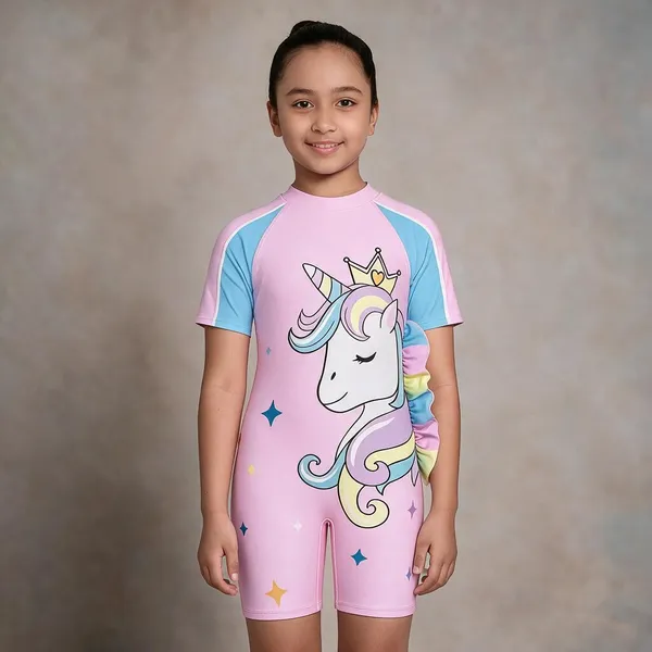Pink_Unicorn_Printed_Short_Sleeve_Romper_For_Girls