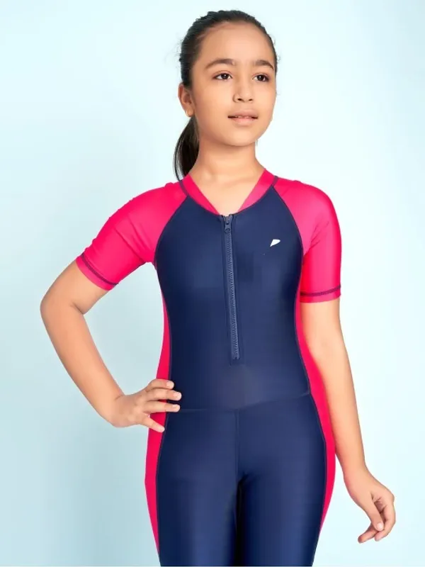Navy_And_Pink_Short_Sleeve_Swimsuit_for_Girls