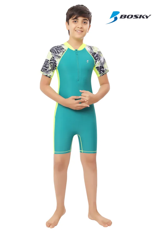 Teal_Short_Sleeve_One_Piece_Swimsuit_for_Boys