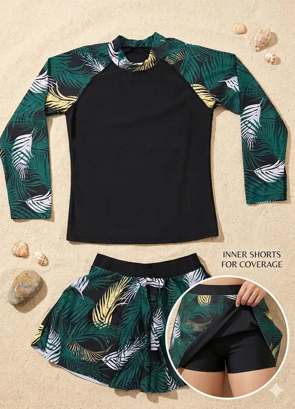 Black_Printed_Long_Sleeve_Swimwear_Set_for_Women