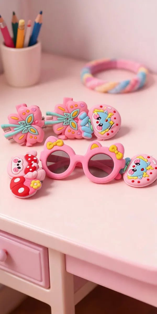 Pink_Cartoon_Butterfly_Decorative_Sunglasses_Set_For_Girls