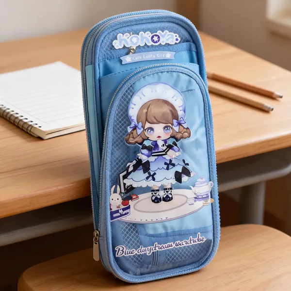 Blue_Fabric_Illustrated_Girl_Zipper_Pencil_Case_For_Kids