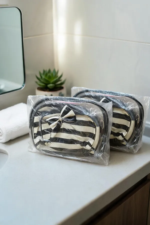 Flagged:_Multicolor_Plastic_Striped_Cosmetic_Pouch_3_In_1_For_Women_[Review:_Material_Conflict_(Fabric_Vs_Plastic/Resin),_Color_Conflict_(Black-White_Vs_Multicolor),_Product_Type_Conflict_(Handbag_Vs_Cosmetic_Pouch)]_-_Pack_of_2