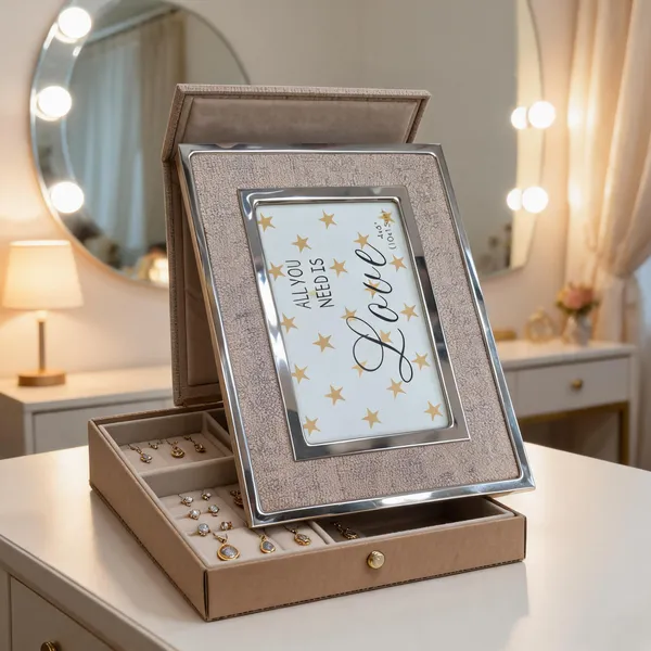 Cardboard_Silver_Star_Print_Photo_Frame_With_Jewellery_Box