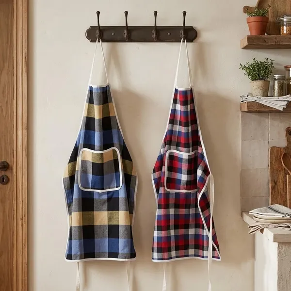 Fabric_Checkered_Pattern_Kitchen_Apron_With_Pocket_Pack_Of_2
