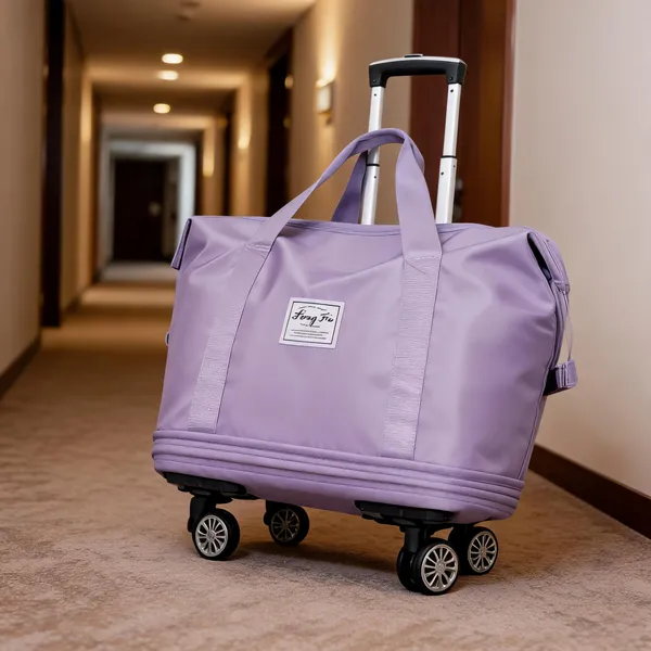 Purple_Polyester_Wheeled_Duffel_Travel_Bag_For_Women