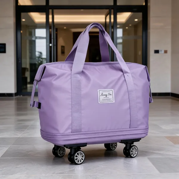 Purple_Polyester_Wheeled_Duffel_Travel_Bag_For_Women