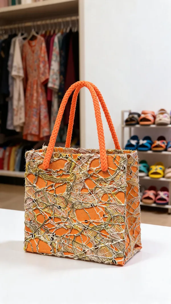 Orange_Textile_Embellished_Structured_Handbag_For_Women