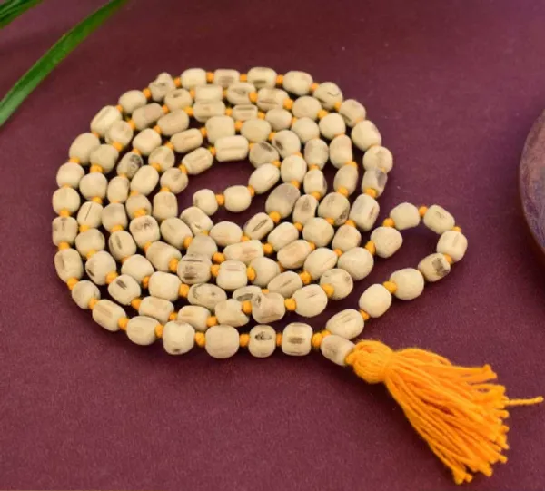 Lotus_Seed_Bead_Mala_With_Orange_Tassel