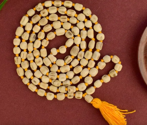 Lotus_Seed_Bead_Mala_With_Orange_Tassel