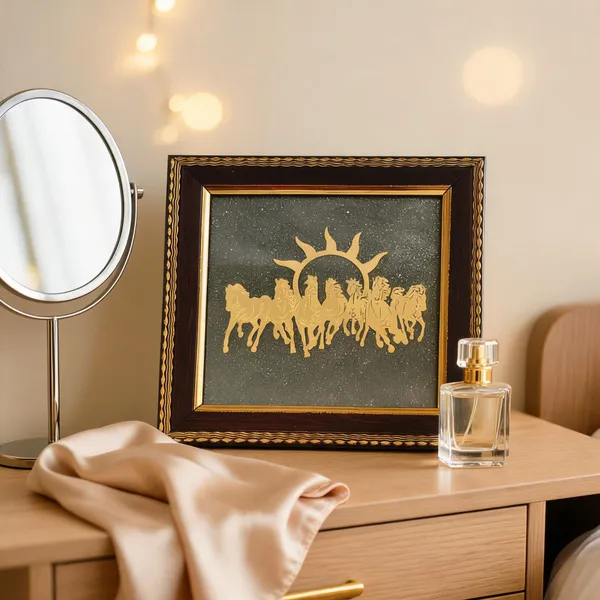 Golden_Pyrite_Dust_Wooden_Framed_7_Horse_Wall_Painting