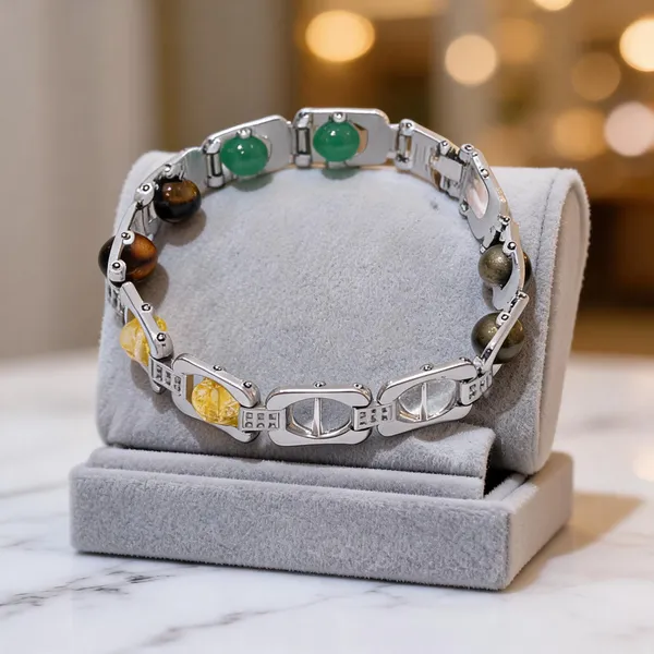 Multicolor_Crystal_Metal_Linked_Beaded_Bracelet_For_Unisex