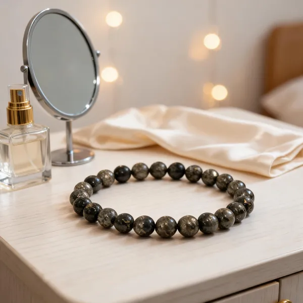 Golden_Natural_Pyrite_Beaded_Stretch_Bracelet_For_Unisex