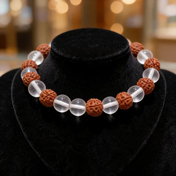 Brown_White_Rudraksha_Sphatik_Crystal_Beaded_Bracelet_For_Unisex