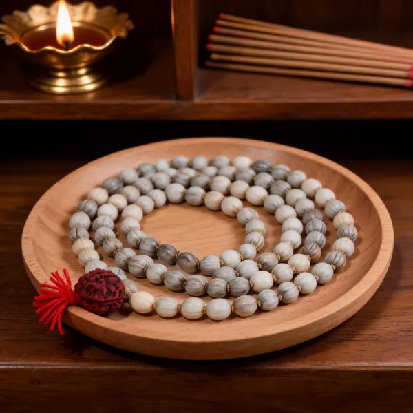 White_Grey_Vaijayanti_Seed_Natural_Beaded_Prayer_Mala