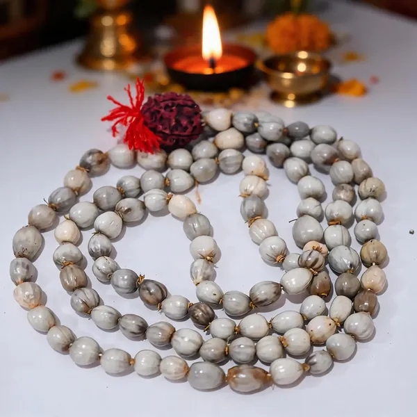 White_Grey_Vaijayanti_Seed_Natural_Beaded_Prayer_Mala