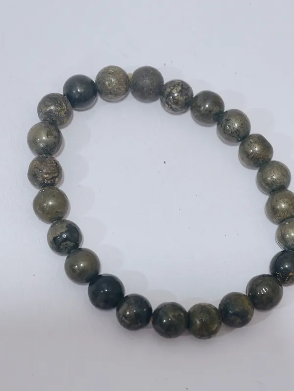 Golden_Natural_Pyrite_Beaded_Stretch_Bracelet_For_Unisex