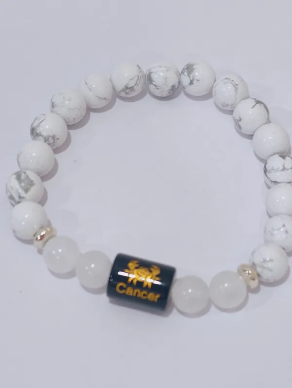 White_Crystal_8Mm_Cancer_Zodiac_Beaded_Bracelet_For_Unisex