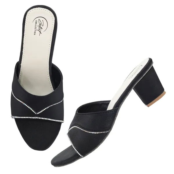 Black_Synthetic_Leather_Stone_Detail_Block_Heel_Sliders_For_Women