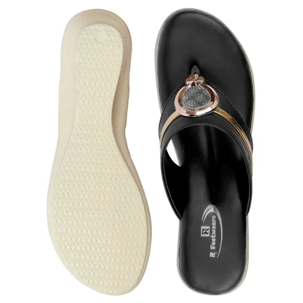 Black_Synthetic_Leather_Embellished_Slip-On_Wedge_Sandals_For_Women