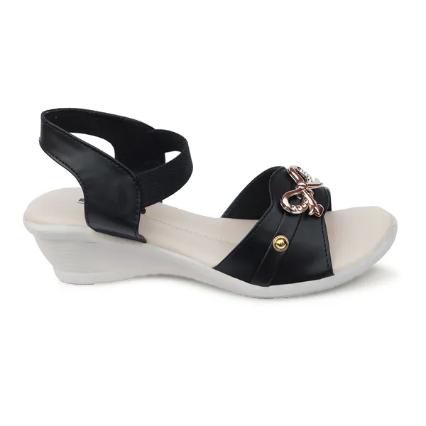 Black_Synthetic_Leather_Bow_Detail_Flat_Sandals_For_Women