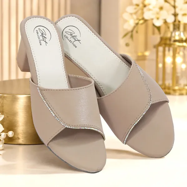 Beige_Synthetic_Leather_Open_Toe_Block_Heel_Mules_For_Women