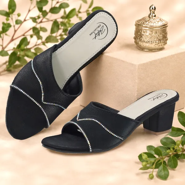 Black_Synthetic_Leather_Stone_Detail_Block_Heel_Sliders_For_Women