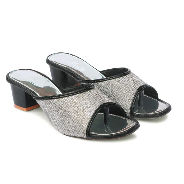 Silver_Synthetic_Block_Heel_Mules_For_Women
