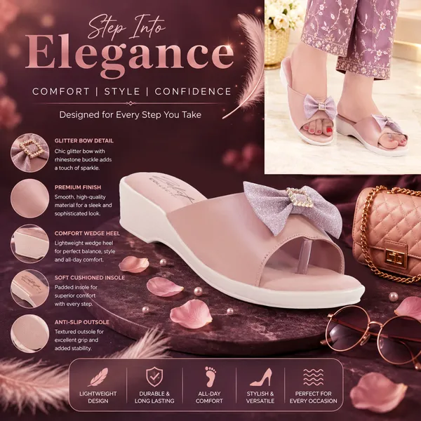 Pink_Synthetic_Leather_Bow_Detail_Slip-On_Wedge_Sandals_For_Women