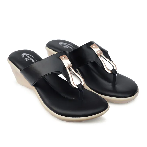 Black_Synthetic_Leather_Toe-Loop_Wedge_Flip_Flops_For_Women