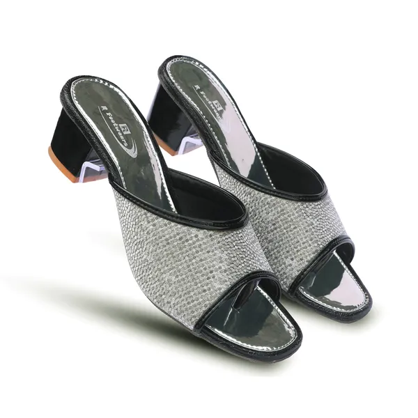 Silver_Synthetic_Block_Heel_Mules_For_Women