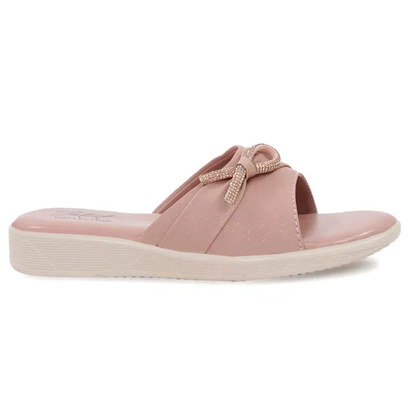 Pink_Synthetic_Leather_Bow_Detail_Wedge_Sandals_For_Women