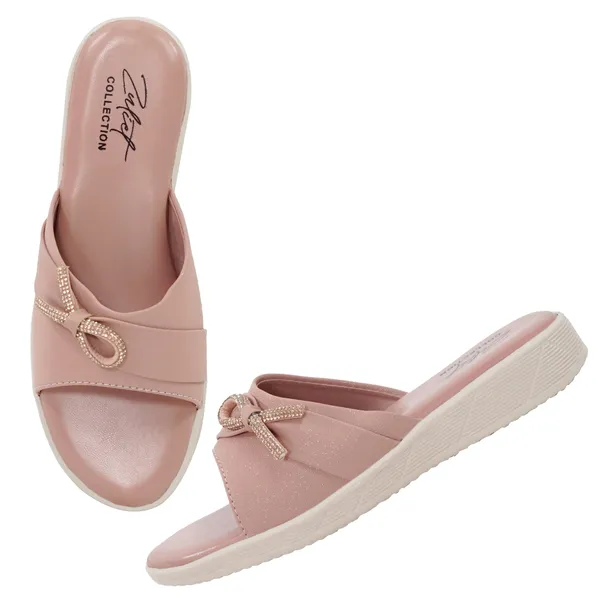 Pink_Synthetic_Leather_Bow_Detail_Wedge_Sandals_For_Women