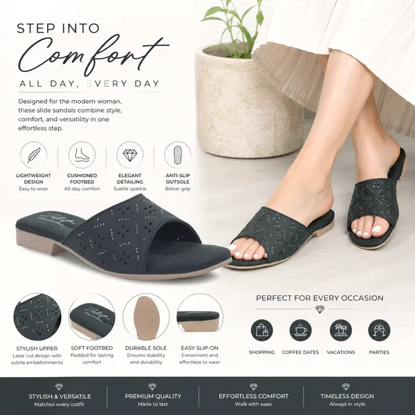 Black_Synthetic_Leather_Perforated_Slip-On_Sandals_For_Women