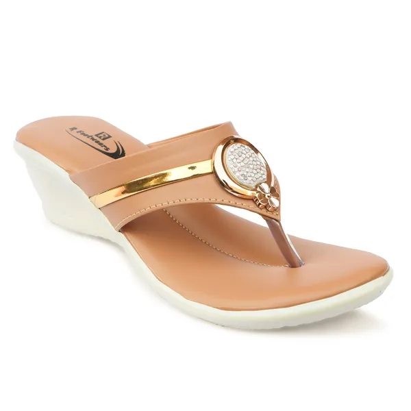 Peach_Synthetic_Leather_Floral_Embellished_Wedge_Flip_Flops_For_Women