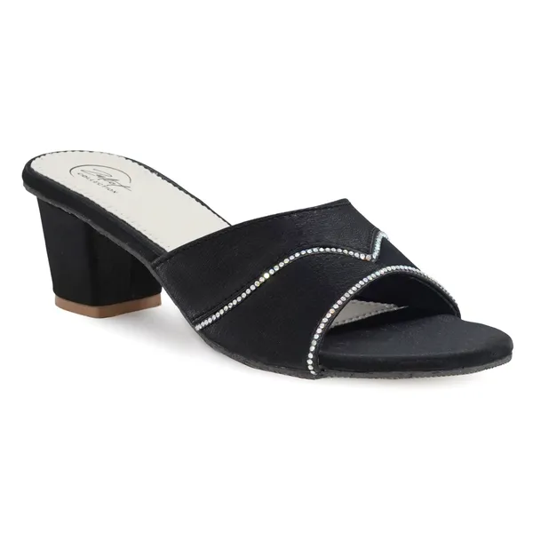 Black_Synthetic_Leather_Stone_Detail_Block_Heel_Sliders_For_Women