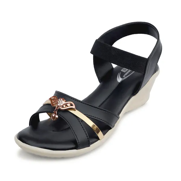 Black_Synthetic_Leather_Floral_Embellished_Wedge_Sandals_For_Women