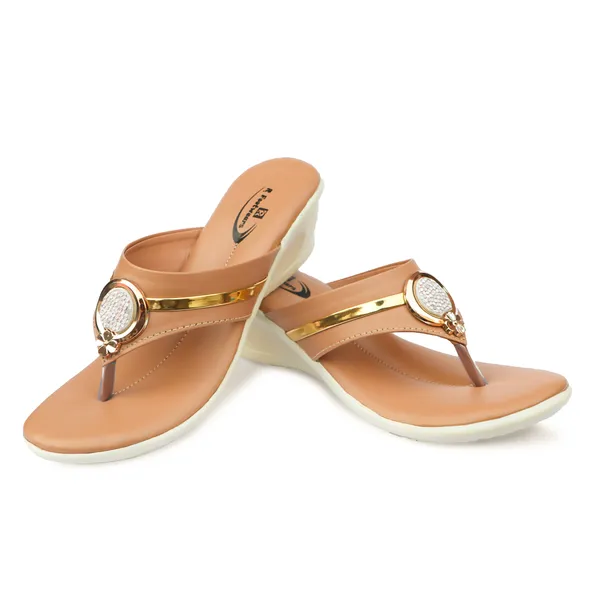 Peach_Synthetic_Leather_Floral_Embellished_Wedge_Flip_Flops_For_Women